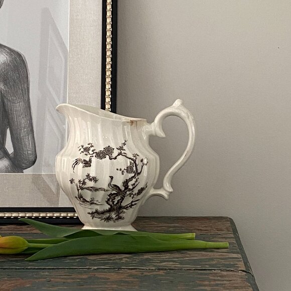 Antique Myott Staffordshire Ware 'Exotic Birds' Ironstone Pitcher - Picture 1 of 4